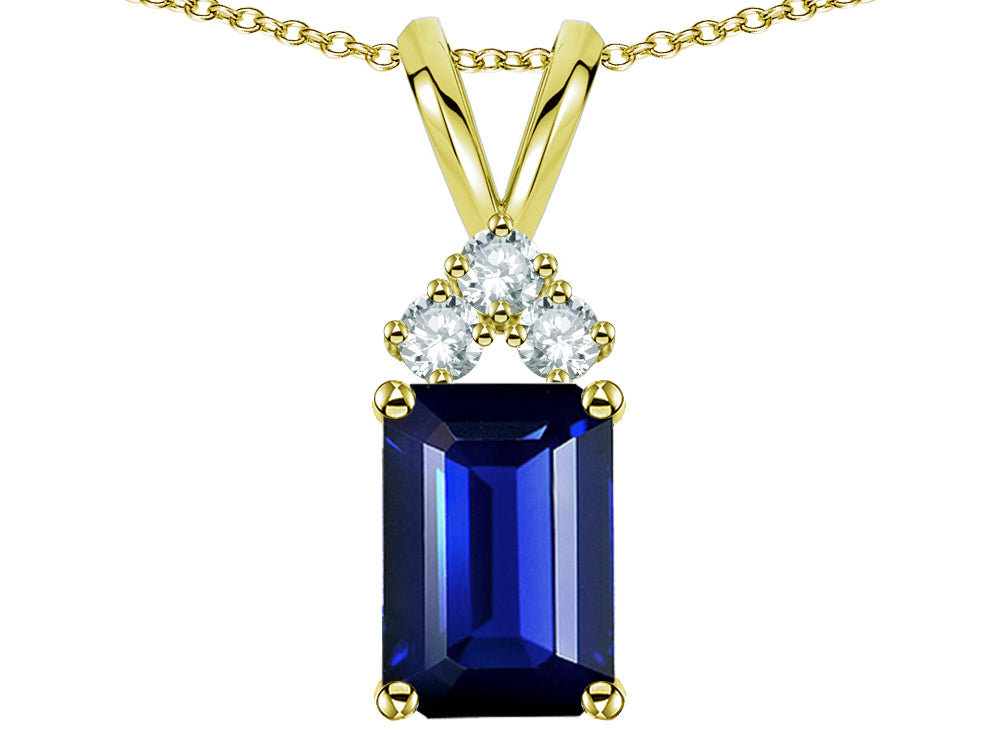 Star K Classic Emerald Octagon Cut 8x6mm Created Sapphire Rabbit Ear Pendant Necklace