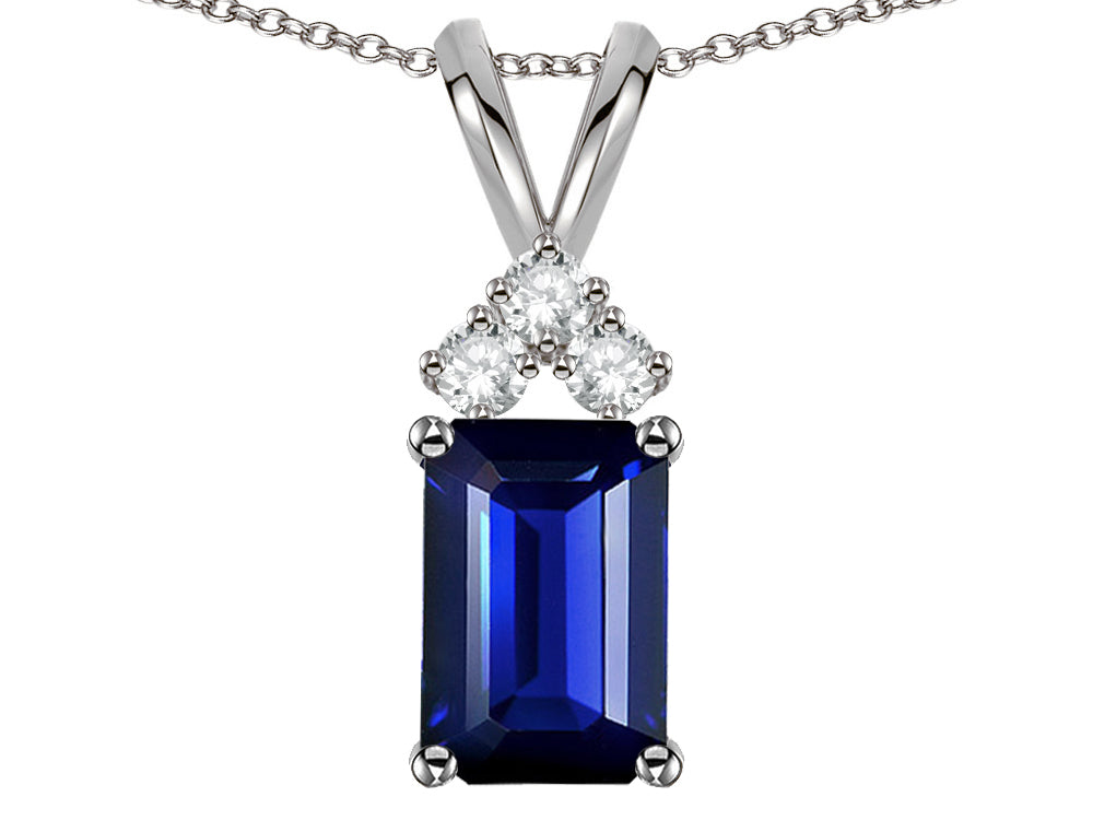 Star K Classic Emerald Octagon Cut 8x6mm Created Sapphire Rabbit Ear Pendant Necklace