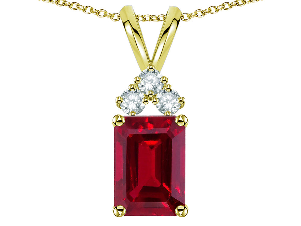 Star K Classic Emerald Octagon Cut 8x6mm Created Ruby Rabbit Ear Pendant Necklace