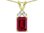 Star K Classic Emerald Octagon Cut 8x6mm Created Ruby Rabbit Ear Pendant Necklace