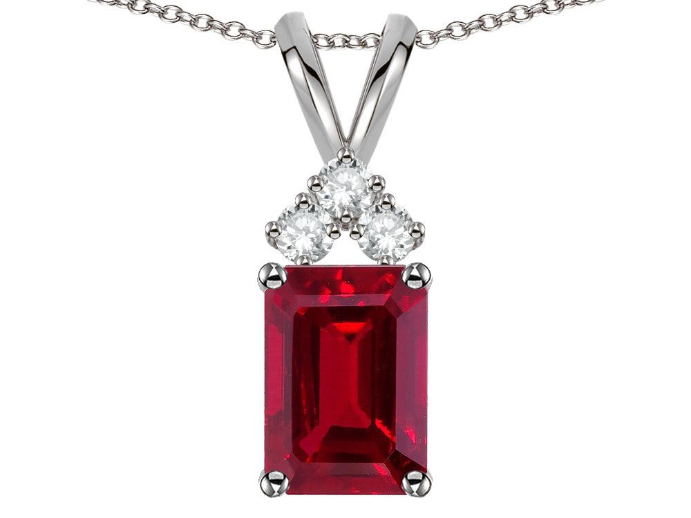 Star K Classic Emerald Octagon Cut 8x6mm Created Ruby Rabbit Ear Pendant Necklace