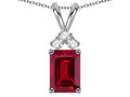 Star K Classic Emerald Octagon Cut 8x6mm Created Ruby Rabbit Ear Pendant Necklace