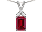 Star K Classic Emerald Octagon Cut 8x6mm Created Ruby Rabbit Ear Pendant Necklace