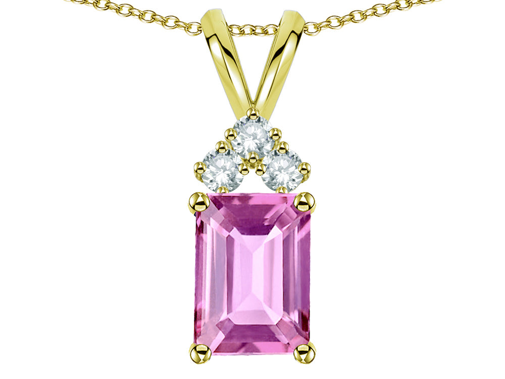 Star K Classic Emerald Octagon Cut 8x6mm Created Pink Sapphire Rabbit Ear Pendant Necklace