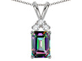 Star K Classic Emerald Octagon Cut 8x6mm Rainbow Mystic Topaz Rabbit Ear Pendant Necklace