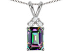 Star K Classic Emerald Octagon Cut 8x6mm Rainbow Mystic Topaz Rabbit Ear Pendant Necklace