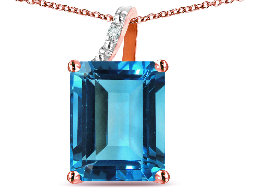 Original Star K Large 10x8 Octagon Emerald Cut Genuine Blue Topaz Pendant Necklace