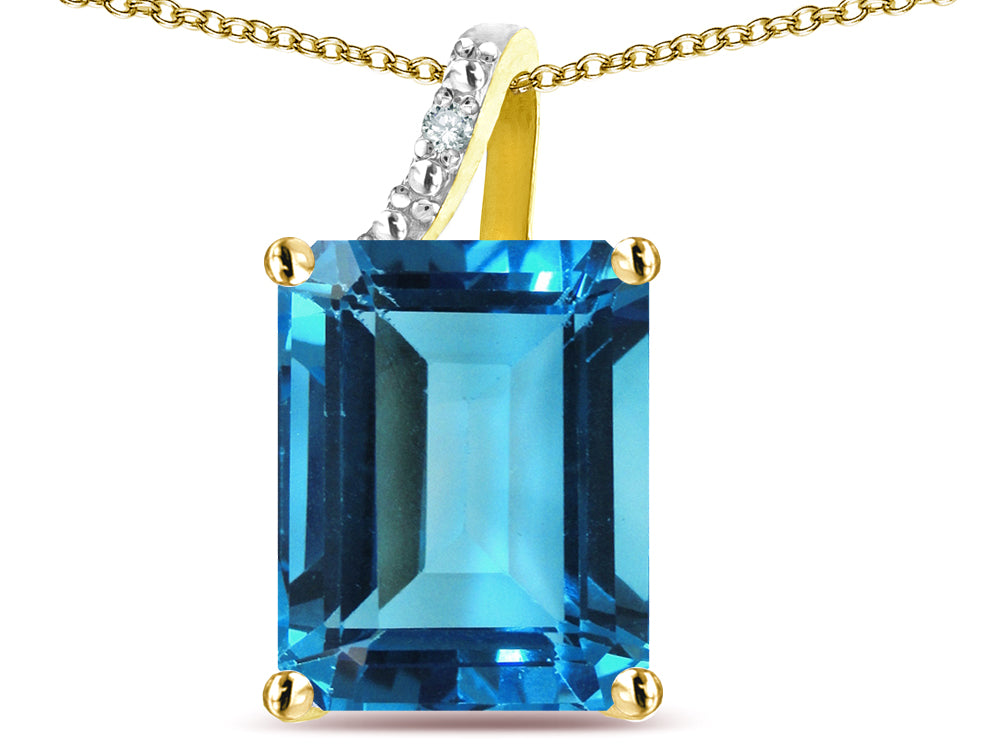 Original Star K Large 10x8 Octagon Emerald Cut Genuine Blue Topaz Pendant Necklace