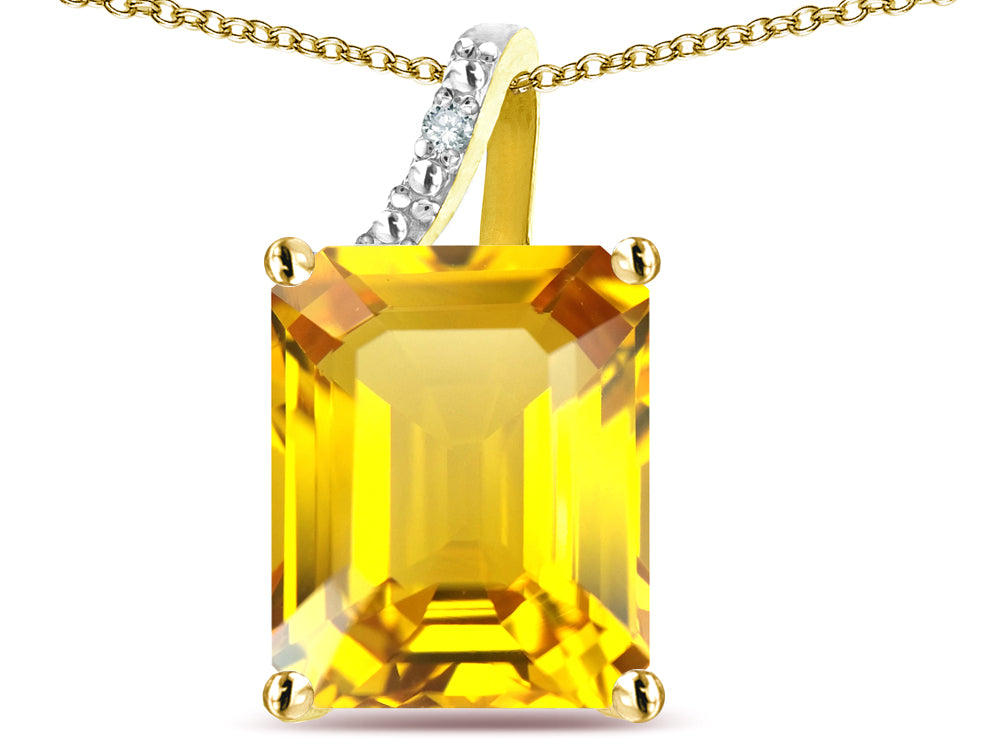 Original Star K Large 10x8 Octagon Emerald Cut Genuine Citrine Pendant Necklace