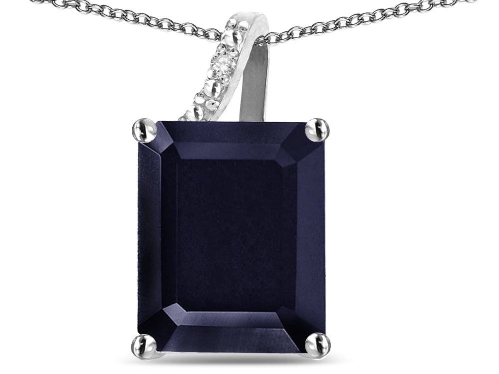 Original Star K Large 10x8 Octagon Emerald Cut Genuine Black Sapphire Pendant Necklace
