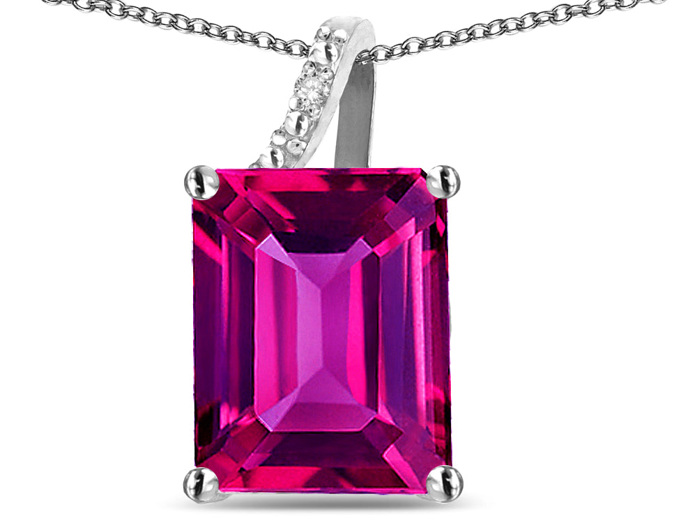 Original Star K Large 10x8 Octagon Emerald Cut Simulated Pink Tourmaline Pendant Necklace