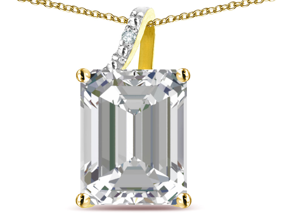 Original Star K Large 10x8 Octagon Emerald Cut Genuine White Topaz Pendant Necklace