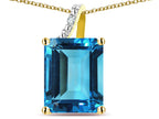 Original Star K Large 10x8 Octagon Emerald Cut Genuine Blue Topaz Pendant Necklace