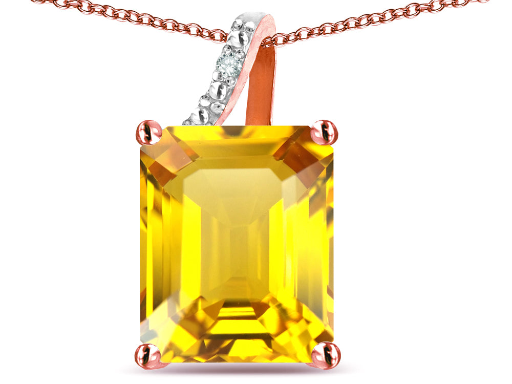 Original Star K Large 10x8 Octagon Emerald Cut Genuine Citrine Pendant Necklace