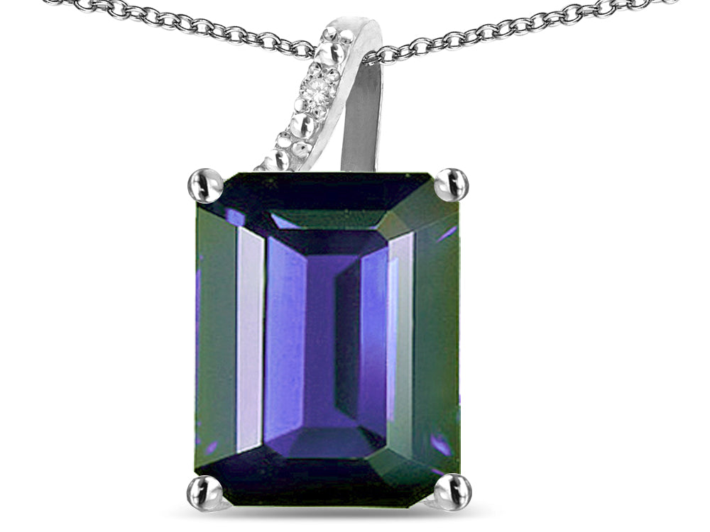 Original Star K Large 10x8 Octagon Emerald Cut Genuine Iolite Pendant Necklace