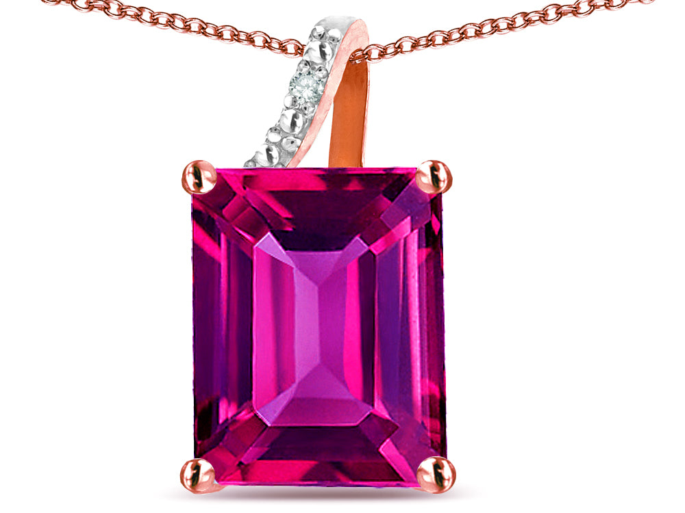 Original Star K Large 10x8 Octagon Emerald Cut Simulated Pink Tourmaline Pendant Necklace