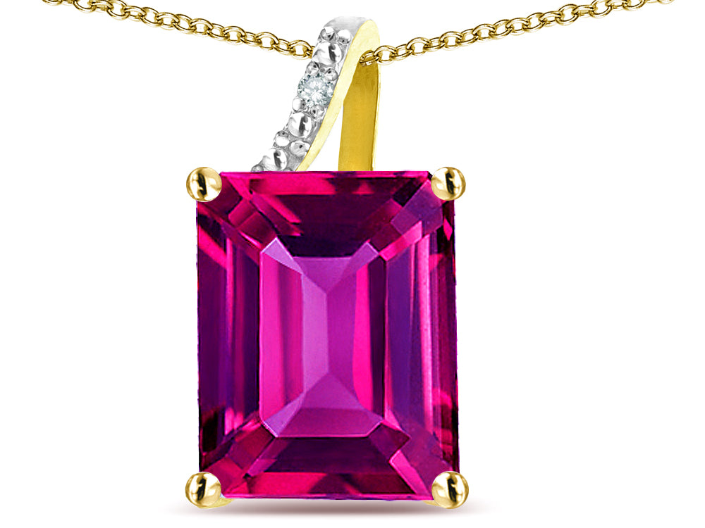 Original Star K Large 10x8 Octagon Emerald Cut Simulated Pink Tourmaline Pendant Necklace