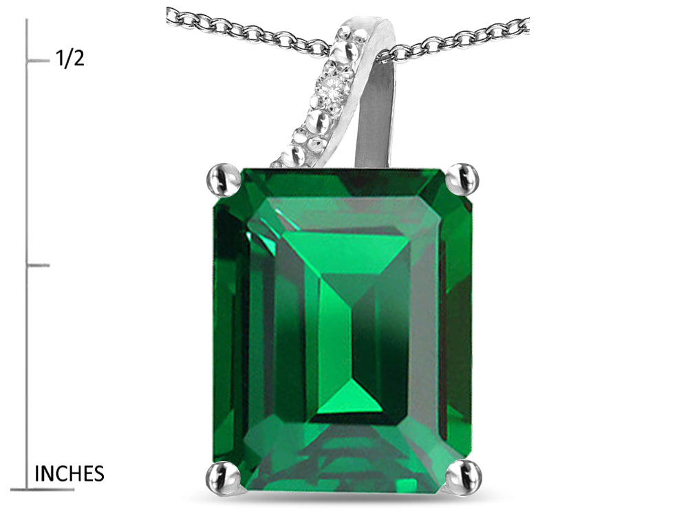 Original Star K Large 10x8 Octagon Emerald Cut Simulated Emerald Pendant Necklace