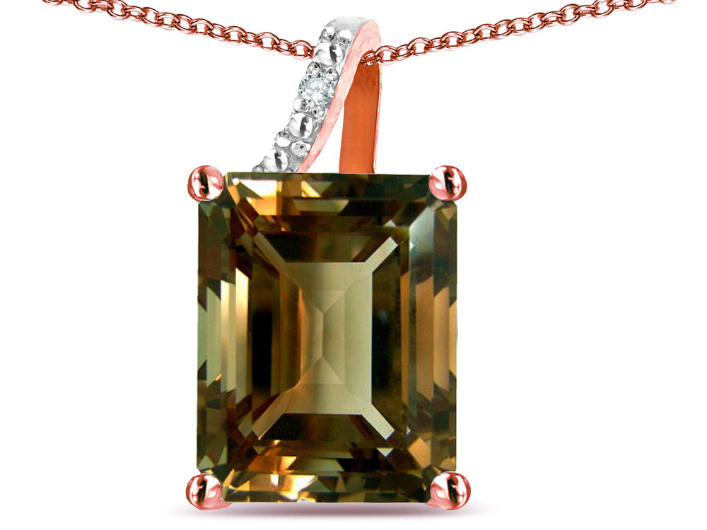 Original Star K Large 10x8 Octagon Emerald Cut Genuine Smoky Quartz Pendant Necklace