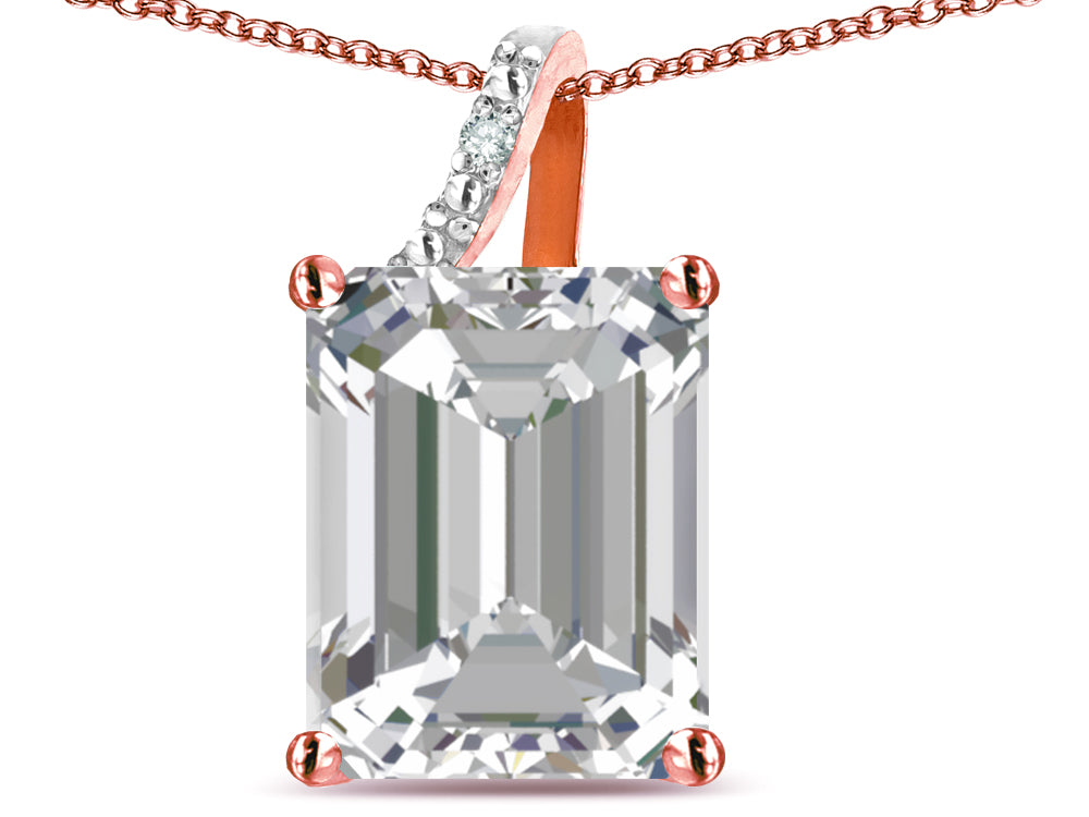 Original Star K Large 10x8 Octagon Emerald Cut Genuine White Topaz Pendant Necklace