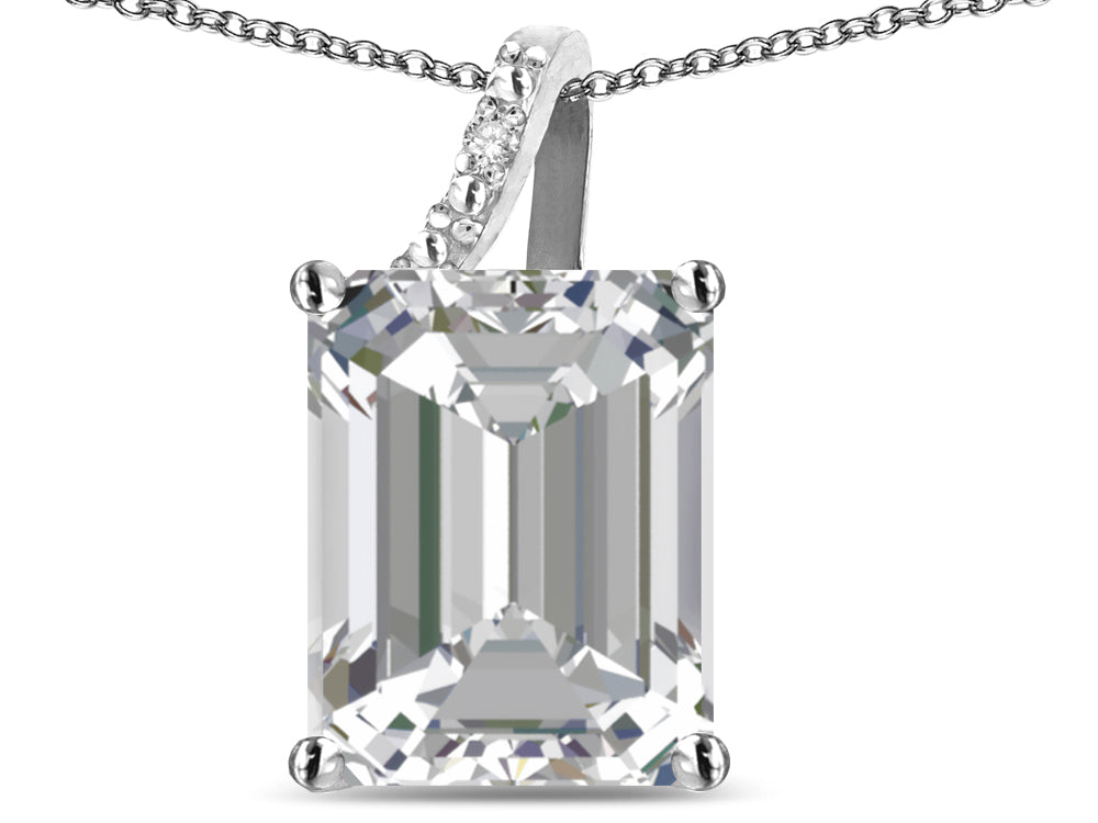 Original Star K Large 10x8 Octagon Emerald Cut Genuine White Topaz Pendant Necklace