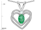 Star K Oval 5x3mm Genuine Emerald Knotted Double Heart Pendant Necklace