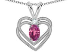 Star K Oval 5x3mm Genuine Pink Tourmaline Knotted Double Heart Pendant Necklace