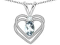 Star K Oval 5x3mm Genuine Aquamarine Knotted Double Heart Pendant Necklace