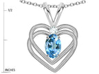 Star K Oval 5x3mm Genuine Blue Topaz Knotted Double Heart Pendant Necklace
