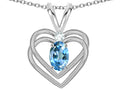 Star K Oval 5x3mm Genuine Blue Topaz Knotted Double Heart Pendant Necklace