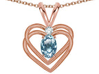 Star K Oval 5x3mm Genuine Sky Blue Topaz Knotted Double Heart Pendant Necklace