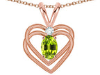 Star K Oval 5x3mm Genuine Peridot Knotted Double Heart Pendant Necklace