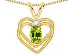 Star K Oval 5x3mm Genuine Peridot Knotted Double Heart Pendant Necklace