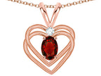 Star K Oval 5x3mm Genuine Garnet Knotted Double Heart Pendant Necklace
