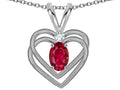 Star K Oval 5x3mm Created Ruby Knotted Double Heart Pendant Necklace