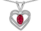 Star K Oval 5x3mm Created Ruby Knotted Double Heart Pendant Necklace