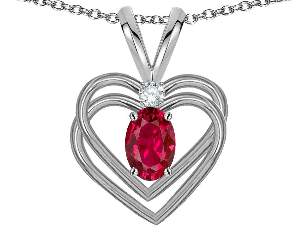 Star K Oval 5x3mm Created Ruby Knotted Double Heart Pendant Necklace
