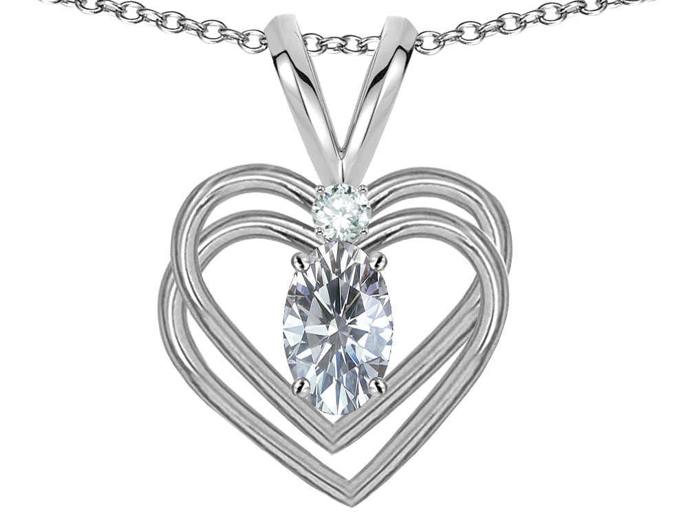Star K Oval 5x3mm Genuine White Topaz Knotted Double Heart Pendant Necklace