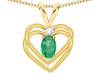 Star K Oval 5x3mm Genuine Emerald Knotted Double Heart Pendant Necklace