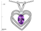 Star K Oval 5x3mm Genuine Amethyst Knotted Double Heart Pendant Necklace