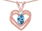 Star K Oval 5x3mm Genuine Blue Topaz Knotted Double Heart Pendant Necklace