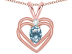 Star K Oval 5x3mm Genuine Sky Blue Topaz Knotted Double Heart Pendant Necklace