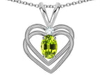 Star K Oval 5x3mm Genuine Peridot Knotted Double Heart Pendant Necklace