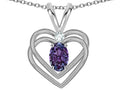 Star K Oval 5x3mm Simulated Alexandrite Knotted Double Heart Pendant Necklace