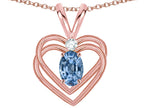 Star K Oval 5x3mm Simulated Aquamarine Knotted Double Heart Pendant Necklace