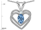 Star K Oval 5x3mm Simulated Aquamarine Knotted Double Heart Pendant Necklace