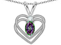 Star K Oval 5x3mm Rainbow Mystic Topaz Knotted Double Heart Pendant Necklace