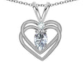 Star K Oval 5x3mm Genuine White Topaz Knotted Double Heart Pendant Necklace