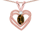 Star K Oval 5x3mm Genuine Smoky Quartz Knotted Double Heart Pendant Necklace