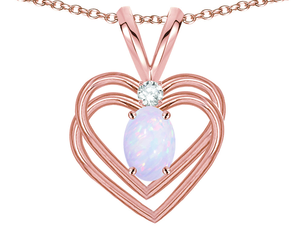 Star K Oval 5x3mm Genuine Opal Knotted Double Heart Pendant Necklace